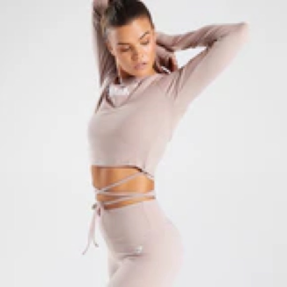 Gymshark Long Sleeve Ribbon Crop Top - Taupe - Picture 3 of 3